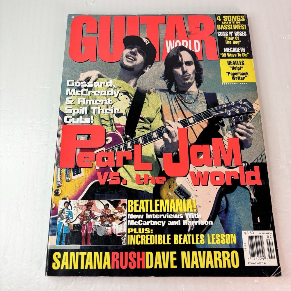 Guitar World Magazine February 1994 Pearl Jam (Beatles Poster Intact) 90s Grunge